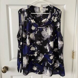 Kasper Women's Floral Sleeveless Blouse - Blue and Black